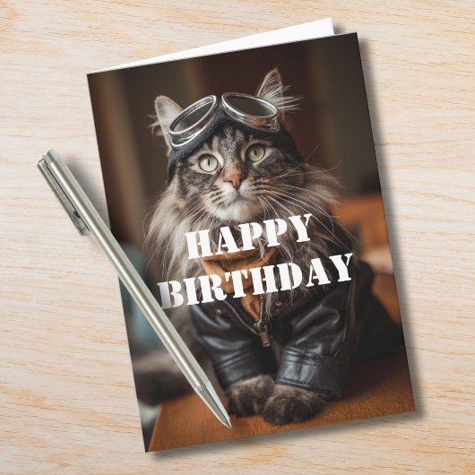 Birthday Cat Pilot Aviator Cool Funny Aviation カード