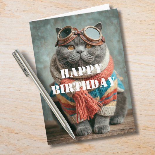 Birthday Cat Pilot Aviator Cool Funny Aviation カード