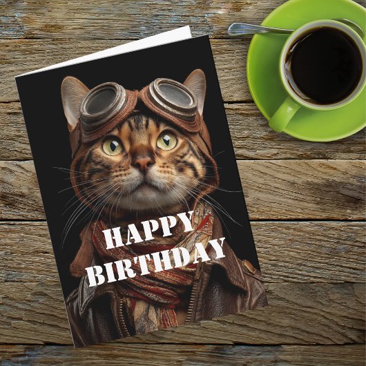 Birthday Cat Pilot Aviator Cool Funny Aviation カード