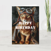 Birthday Cat Pilot Aviator Cool Funny Aviation カード (正面)