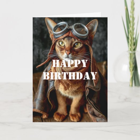Birthday Cat Pilot Aviator Cool Funny Aviation カード (正面)