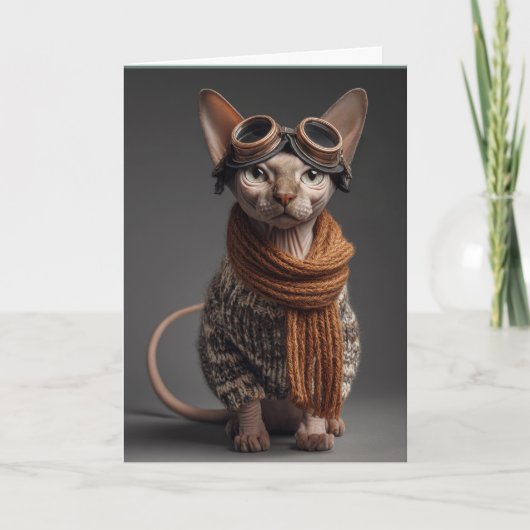 Birthday Cat Pilot Aviator Cool Funny Aviation カード (正面)