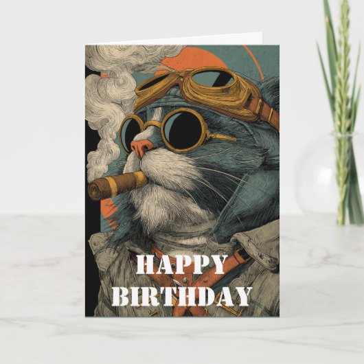 Birthday Cat Pilot  Funny Aviator Cool Aviation カード (正面)