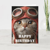 Birthday Cat Pilot  Funny Aviator Cool Aviation カード (正面)