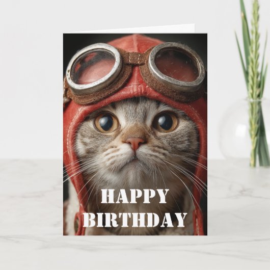 Birthday Cat Pilot  Funny Aviator Cool Aviation カード (正面)