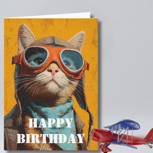 Birthday Cat Pilot  Funny Aviator Cool Aviation カード