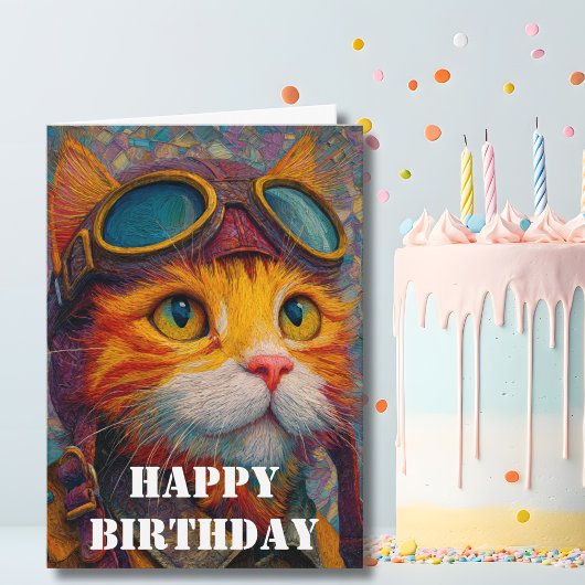 Birthday Cat Pilot  Funny Aviator Cool Aviation カード