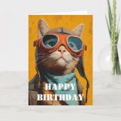 Birthday Cat Pilot  Funny Aviator Cool Aviation カード (正面)