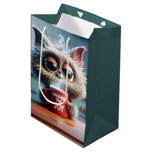 Birthday Cat With Fun Text On a Coffee Mug ミディアムペーパーバッグ (正面アングル)