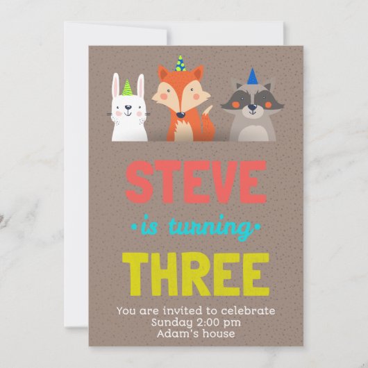 Birthday Celebration Cute Animals Card Art 招待状 (正面)