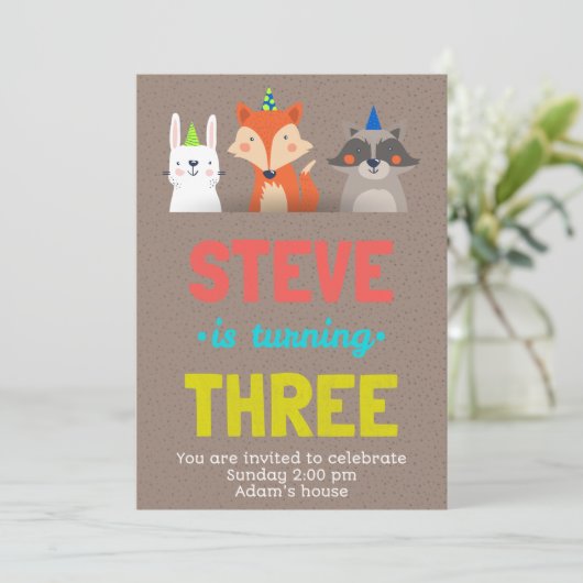 Birthday Celebration Cute Animals Card Art 招待状 (スタンド正面)