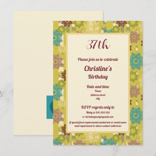 Birthday Celebration Urban Floral Pattern 招待状 (正面/裏面)