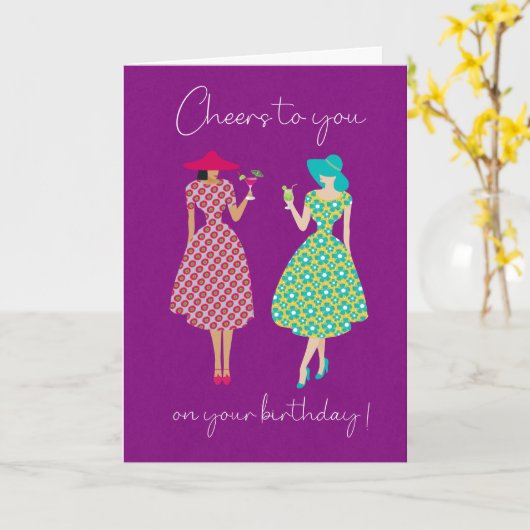 Birthday Cheers Women with Drinks Card カード (黄色い花)