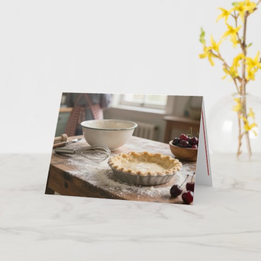 Birthday Cherry Pie In a Retro Kitchen カード (黄色い花)