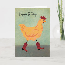 Birthday Chicken Wearing Cowboy Boots カード
