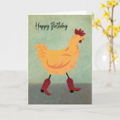 Birthday Chicken Wearing Cowboy Boots カード (黄色い花)