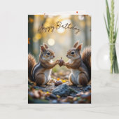 Birthday Chipmunk and Squirrel With Autumn Acorn カード (正面)