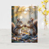 Birthday Chipmunk and Squirrel With Autumn Acorn カード (黄色い花)