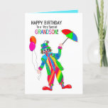 Birthday, Clown, Grandson, Kaleidoscope Collection カード<br><div class="desc">See many other designs in this bright Kaleidoscope Collection.  See under MY COLLECTIONS - KALEIDOSCOPE COLLECTION</div>