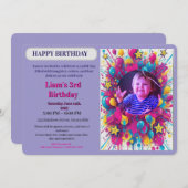  Birthday Colorful Photo Balloon Party Invitation 招待状 (正面/裏面)