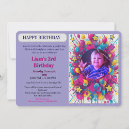  Birthday Colorful Photo Balloon Party Invitation 招待状