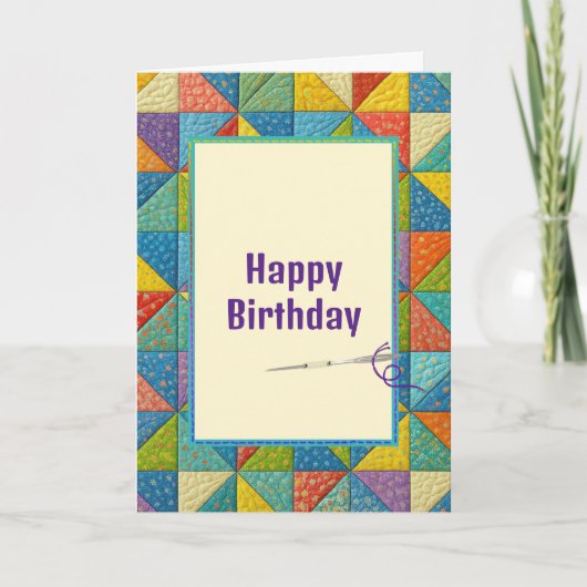 Birthday Colorful Pinwheel Quilt Design カード (正面)