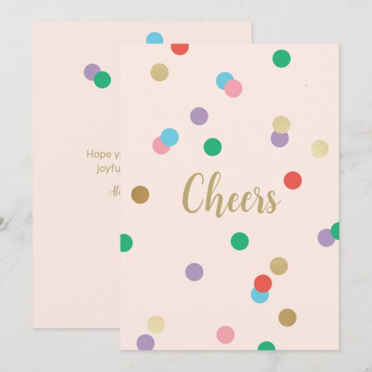 Birthday Confetti Peachy Pink Greeting Card 招待状 (正面/裏面)