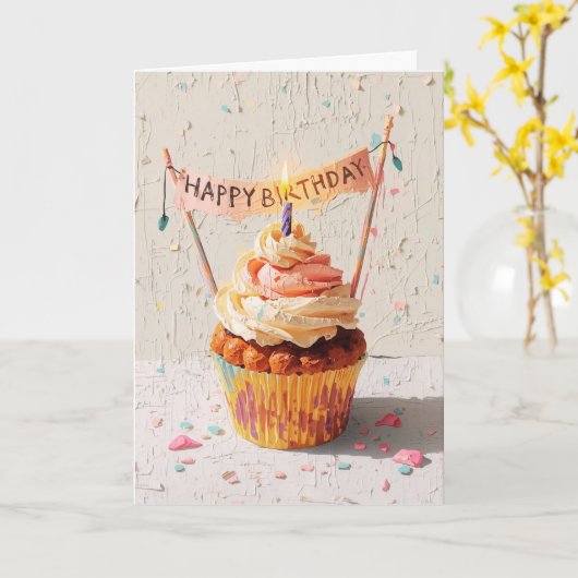 Birthday Cupcake Painting  カード (黄色い花)