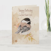 Birthday Custom Name Chickadee Bird カード (正面)