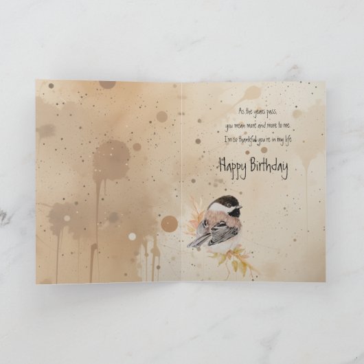 Birthday Custom Name Chickadee Bird カード (内部)