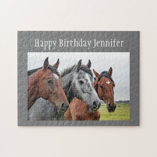 Birthday Custom Name Horses Horse Lover ジグソーパズル (横)