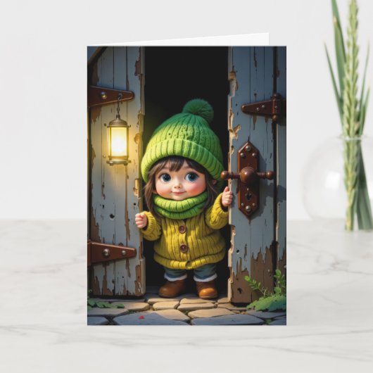 Birthday Cute Munchkin By an Old Door カード (正面)