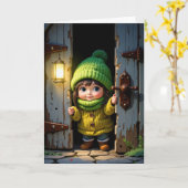 Birthday Cute Munchkin By an Old Door カード (黄色い花)