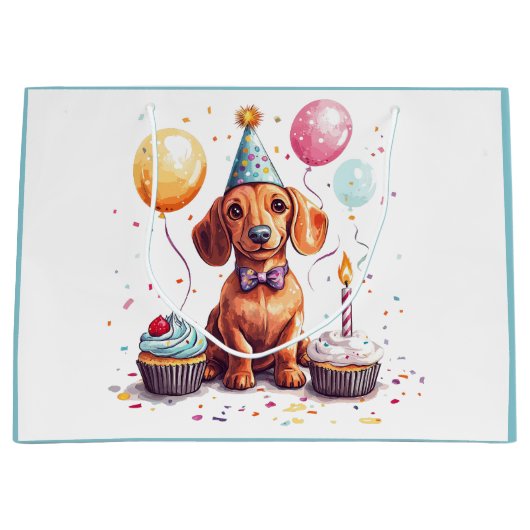 Birthday Dachshund Dogs ラージペーパーバッグ (正面)