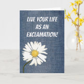Birthday Daisy On Denim Fabric カード (黄色い花)
