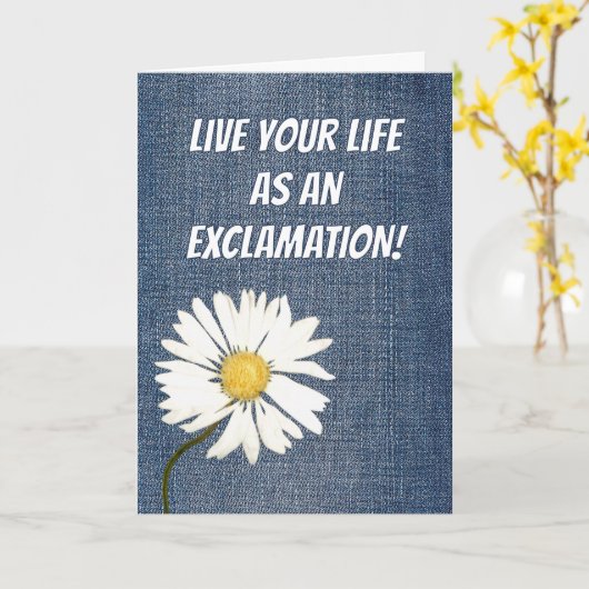 Birthday Daisy On Denim Fabric  カード (黄色い花)