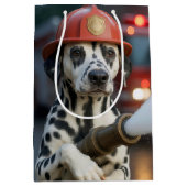 Birthday Dalmatian Dog With a Fire Hose ミディアムペーパーバッグ (正面)