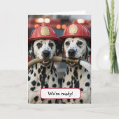 Birthday Dalmatian Dogs Holding a Fireman Hose カード (正面)