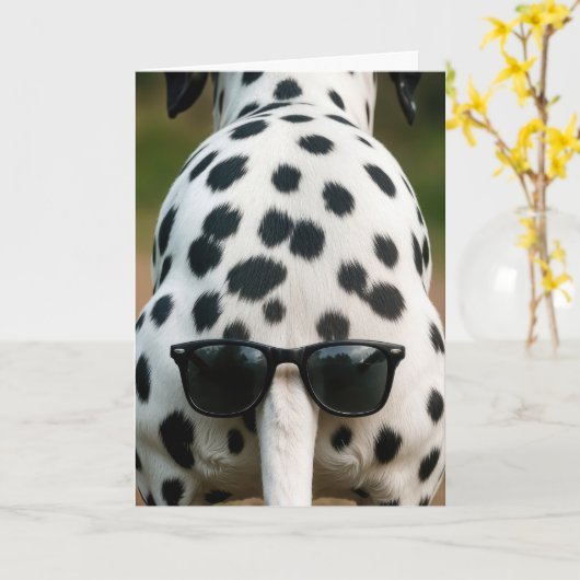 Birthday Dalmatian With Sunglasses On Tail カード (黄色い花)