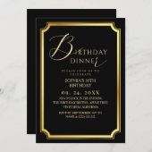  Birthday Dinner Modern & Minimal Black  招待状 (正面/裏面)