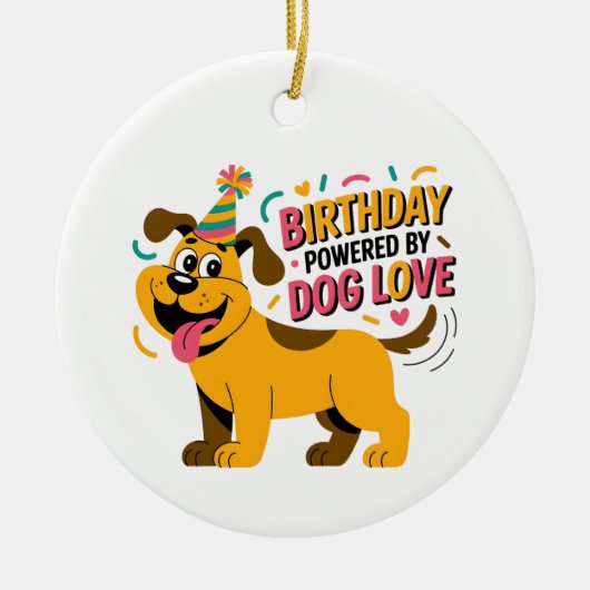 Birthday Dog Love Party Illustration セラミックオーナメント (正面)