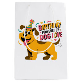 Birthday Dog Love Party Illustration ミディアムペーパーバッグ