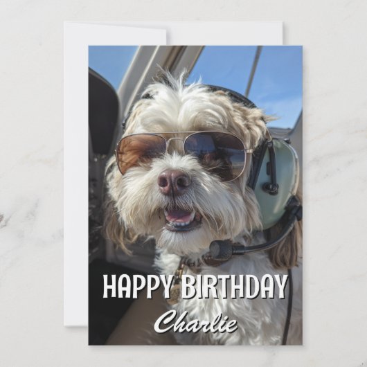Birthday Dog Pilot Aviator Sunglasses Plane Funny カード (正面)