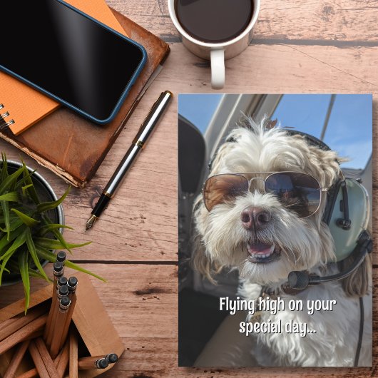 Birthday Dog Pilot Aviator Sunglasses Plane Funny カード
