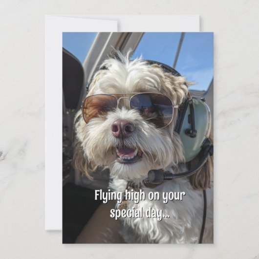 Birthday Dog Pilot Aviator Sunglasses Plane Funny カード (正面)