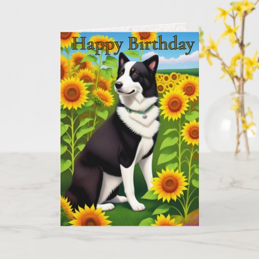 Birthday Dog with Sunflower  カード (黄色い花)