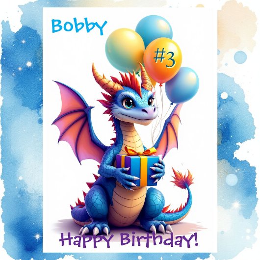 Birthday Dragon Add Name & Age of Young Boy カード