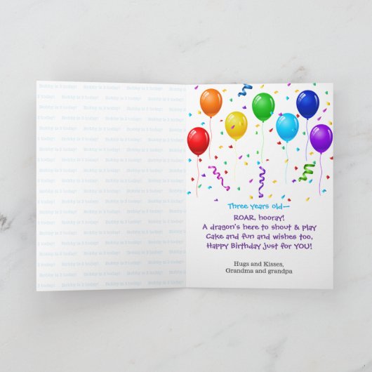 Birthday Dragon Add Name & Age of Young Boy カード (内部)