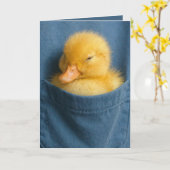 Birthday Duckling In a Blue T-shirt Pocket カード (黄色い花)