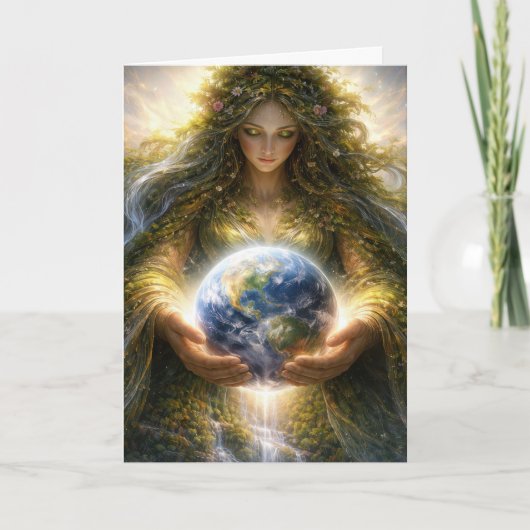 Birthday Earth Day Gaia Goddess With Planet Earth カード (正面)